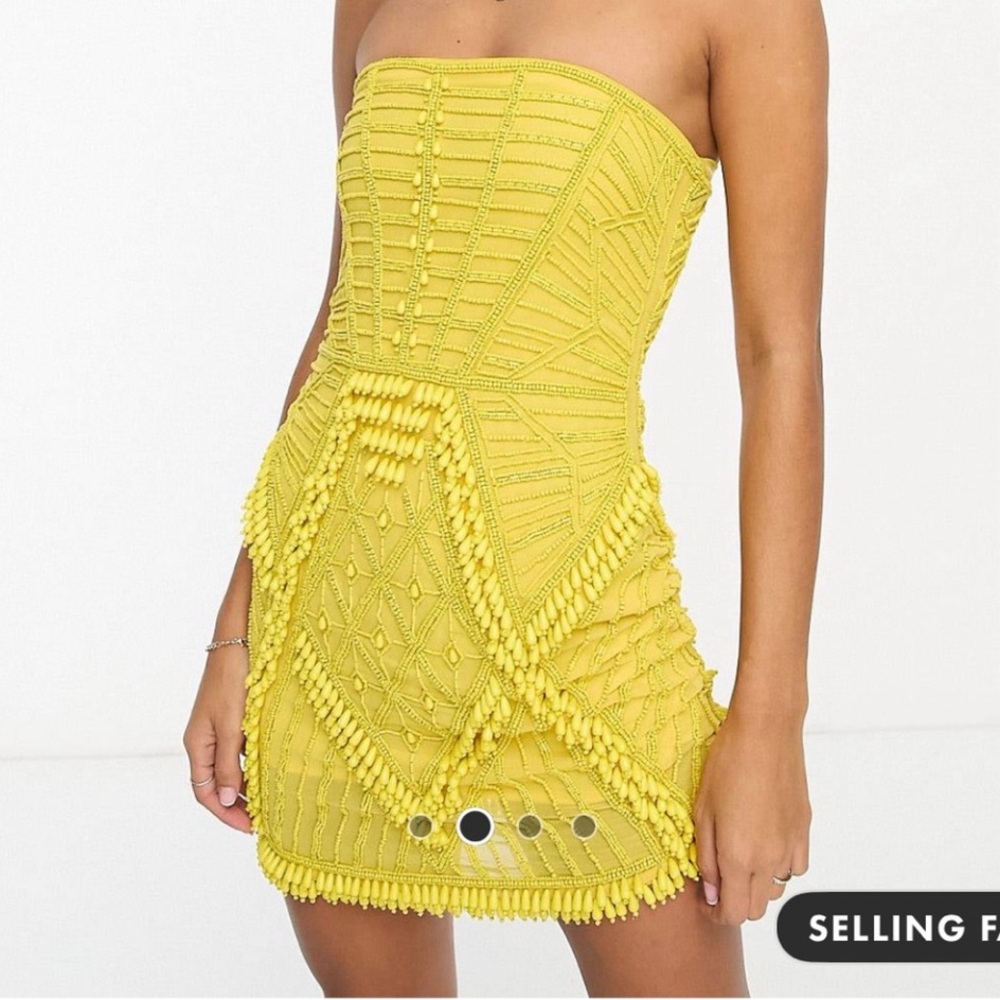ASOS Lux Beaded Yellow Mini Dress